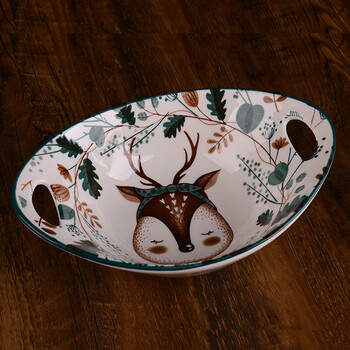 美特隆 陶瓷碗饭碗创意儿童碗沙拉碗甜品碗汤碗釉下彩餐具单个麋鹿 9