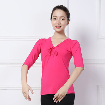 圣迪兰舞蹈服上衣现代舞艺考服广场舞蹈练功服成人女芭蕾舞衣 中袖-玫