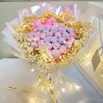 成品生日礼物送男女友儿童棒棒糖果零食巧克力满天星干花束粉幻彩33糖2皂花满天星 灯 袋 图片价格品牌报价 京东