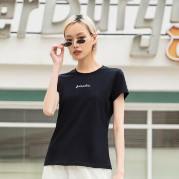 乔丹运动T恤女夏季新款圆领潮流休闲上衣多色 黑色 S/160