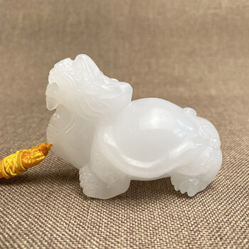 墨韵新疆和田玉白玉籽料龙龟手把件男款文玩把盘玩件立体雕刻玉石摆件