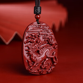 宫妃天然朱砂火麒麟吊坠男女项链原矿护身符麒麟挂件礼物缺火补火