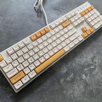 牛奶机械暖调高颜值可爱美貌办公有线键盘水蜜桃静音轴糖蚁 静音黄轴