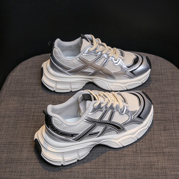 2023新款秋款新款老爹鞋女网面女鞋软底运动鞋 银色 35【图片 价格