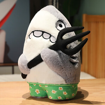 鲨雕毛绒玩具鲨鱼公仔玩偶鲨瓜抱枕布娃娃搞怪生日礼物 鲨叉 (小号)25