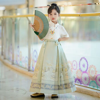 绅卡龙女童明制改良马面裙套装女孩中国风汉服童装薄款儿童古风唐装