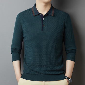 劲霸男装秋季新款长袖针织衫薄款舒适亲肤毛衣商务休闲翻领男士品质