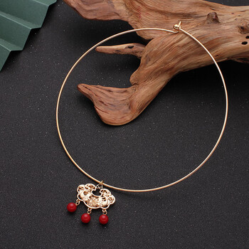 心古儿童古风配饰长命锁吊坠璎珞项圈平安锁珍珠项链明制汉服铃铛项饰