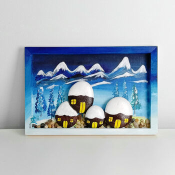 春夏秋冬木主题相框石头拼画手工画礼品幼儿园手绘走廊装饰文化墙 冬