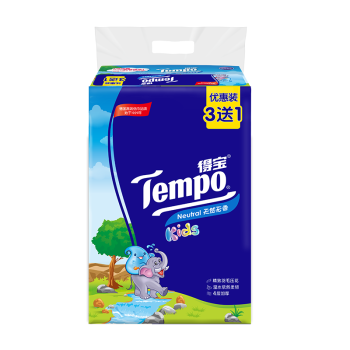 得宝(Tempo) 抽纸 儿童软抽4包*4层90抽 婴幼儿童面巾纸 纸巾 天然无香