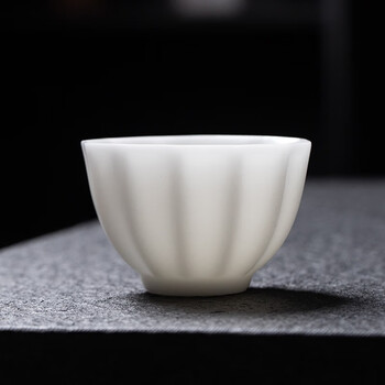 花朵茶杯主人杯花瓣造型茶盏泡茶杯女品茗杯功夫茶具单杯 冰种玉瓷 美