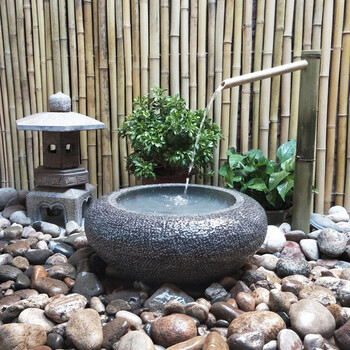 山水景观石砵水钵花园造景石盆民宿别墅石槽石盆户外滴水池 日式石钵