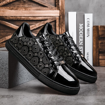 轻奢皮面保暖休闲鞋男款板鞋徒步鞋欧洲潮流时尚轻便耐磨潮鞋黑色38