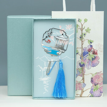 创京懿选杭州西湖纪念品西湖景书签金属古典中国风创意团扇忆江南四季