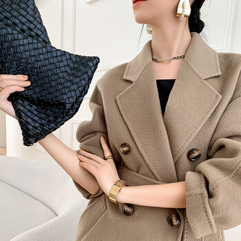 101801双面羊绒大衣女中长款 2022年秋冬新款高端羊毛呢子外套 可可色