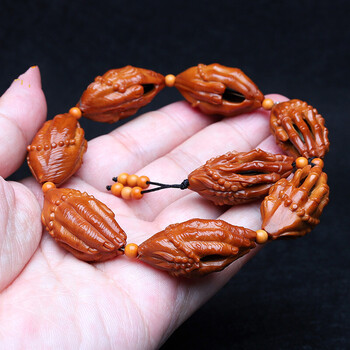 橄榄核手串 镂空佛手一念之间橄榄胡手串 镂空老料雕刻文玩手把件 18*