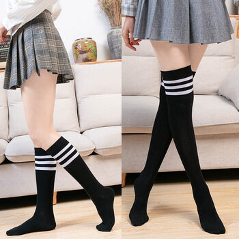 女学生袜子韩版袜子女ins潮长筒袜女袜子过膝高筒韩版黑色小腿袜日系