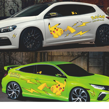 迪卡 皮卡丘奔跑车贴 汽车引擎盖贴纸车身比卡丘闪电卡通拉花反光车贴