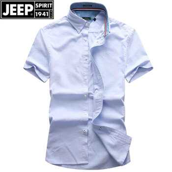 吉普（JEEP）夏季短袖衬衫男士军旅工装上衣休闲半袖衬衫纯棉加肥加大码男衬衣 021浅蓝色 2XL