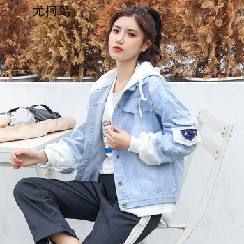 高中初中生牛仔褂秋季韩版宽松短款少女大学生时尚潮流牛仔上衣xfq