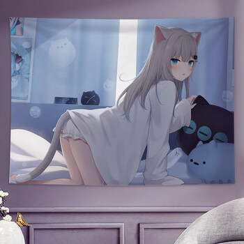 日式动漫猫羽雫背景布学生宿舍床头装饰挂布猫耳女孩猫娘挂毯 猫羽 