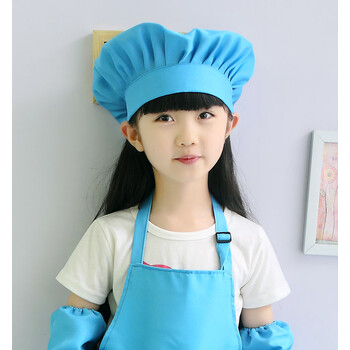 绅庞儿童厨师帽圆顶多色帽子褶皱子烘焙diy通用白色帽子定做logo 蓝色