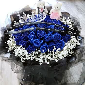 【黑纱女神】33朵蓝色妖姬花束