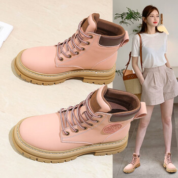 牛皮短靴女2022新款女鞋子春秋单靴厚底内增高马丁靴女英伦风皮鞋皮靴