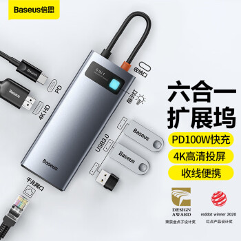 倍思 Type-C扩展坞 拓展坞USB-C转HDMI转接头4k投屏适用华为/ipad/苹果MacBook笔记本电脑转换器带网口