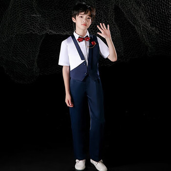 服中小学生表演服演讲比赛诗歌朗诵演出服主持人服装 男款蓝白色短袖