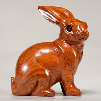 花梨木雕兔子摆件实木头根雕刻十二生肖可爱兔动物家居装饰工艺品