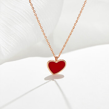 柚琳施华洛世奇工艺红色爱心项链女925感2024新款轻奢小众心形吊 红色