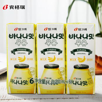 韩国进口 宾格瑞（BINGGRAE）香蕉味牛奶饮料200ml*6