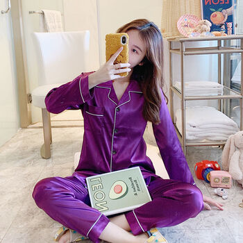 舒服睡衣秋睡衣女冰丝长袖套装学生ins性感加大码薄款仿家居服紫色