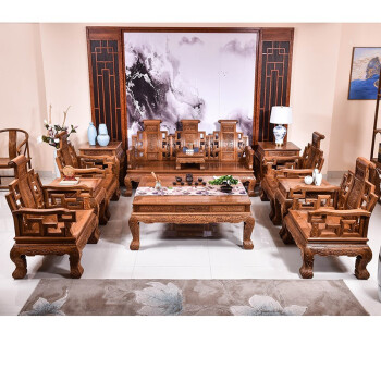 匠人塘红木家具非洲鸡翅木（学名：非洲崖豆木）沙发实木中式仿古客厅沙发椅组合 十一件套
