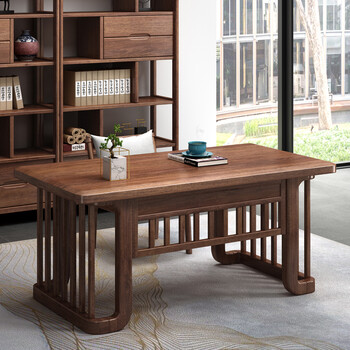 刻质书桌新中式实木轻奢现代原木电脑桌办公室写字台书法桌书房家具