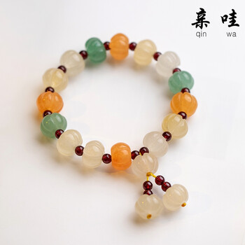 和田玉金丝玉彩玉手链手串女款冰种南瓜玉手链玉石女生春夏闺蜜锦里大