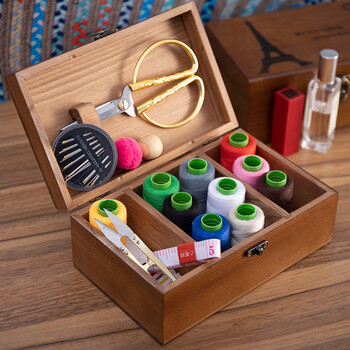 家用针线盒实木针线包小工具便携多功能缝衣针线套装学生宿舍10色线款