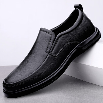 圣大保罗大码男鞋45 46全黑色一脚蹬空乘软皮软底透气牛皮鞋脚胖 黑色