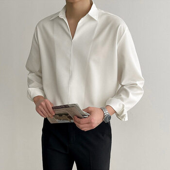 伊顿领衬衫男感小众英伦雅痞风搭配叠穿衬衣坠感系男装春mx628白色m