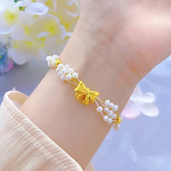 周大福公主蝴蝶结金编制手链4金珠手链转运珠送女朋友情人节 蝴 结 4