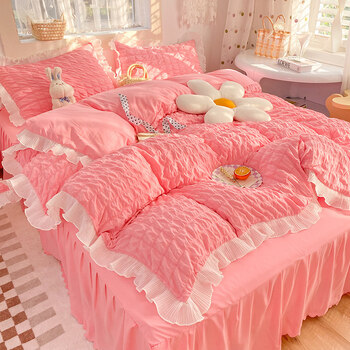 苏漫家居四件套公主温柔风柔被套床上四件套春秋夏季被罩床裙款女生床