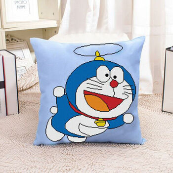 啦a梦蓝胖子叮当猫卡通动漫儿童学生情侣自己绣印花十字绣抱枕s 飞翔1