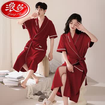 品牌情侣睡袍纯棉男女薄款短袖夏季同款浴巾外套一对家居服 zy24173