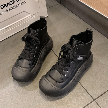 锦竹棉s高帮单鞋女2024春季新款厚底增高丑萌系带复古软底高颜值板鞋