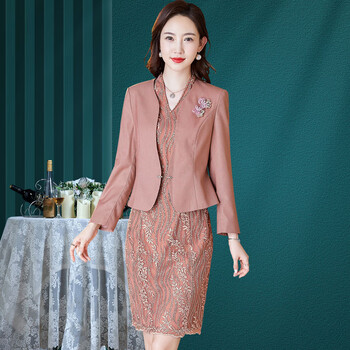婚礼妈妈装喜婆婆婚宴时尚礼服两件套夏季高贵中年气质短外套春洋气阔