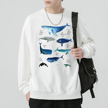 长袖海洋鱼类图案虎鲸潮流休闲百搭衣服潮 【圆领】m138白鲸鱼种类 s