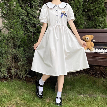 别诺小学生大童裙子宽松女连衣裙夏季14岁初中学生夏装娃娃领12胖女孩