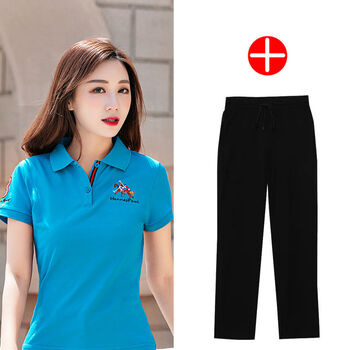 精选保罗翻领polo衫女短袖大码韩版2022女装纯棉白色有领女士t恤乐迪