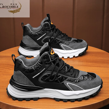 鳄鱼恤老爹鞋皮磨砂休闲男鞋秋冬潮流百搭运动登山阿甘鞋百搭时尚透气